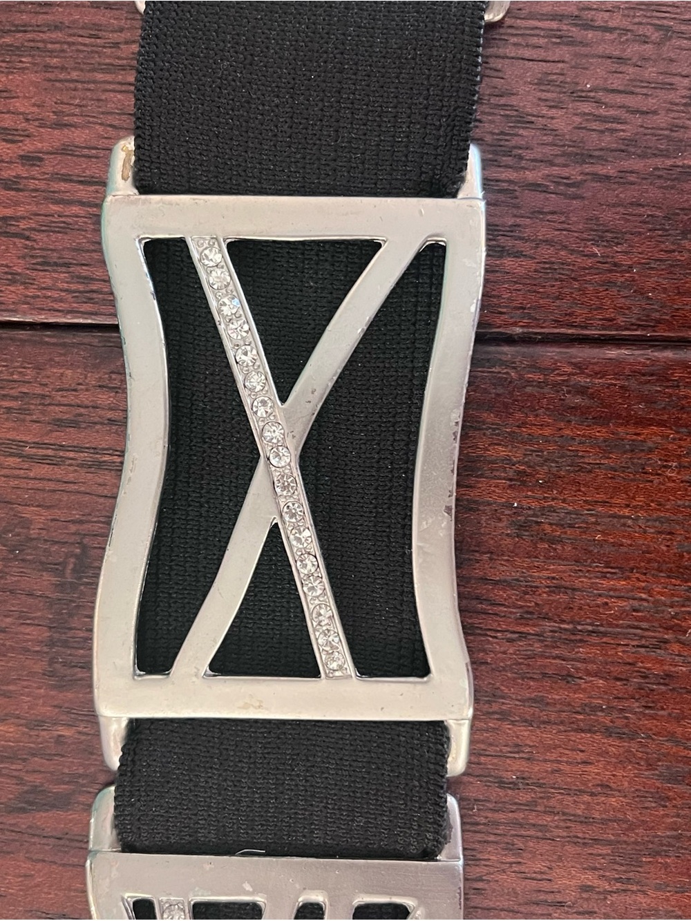 Vintage Chico's Diamond and Silver Crafted Black Elastic Waist Belt